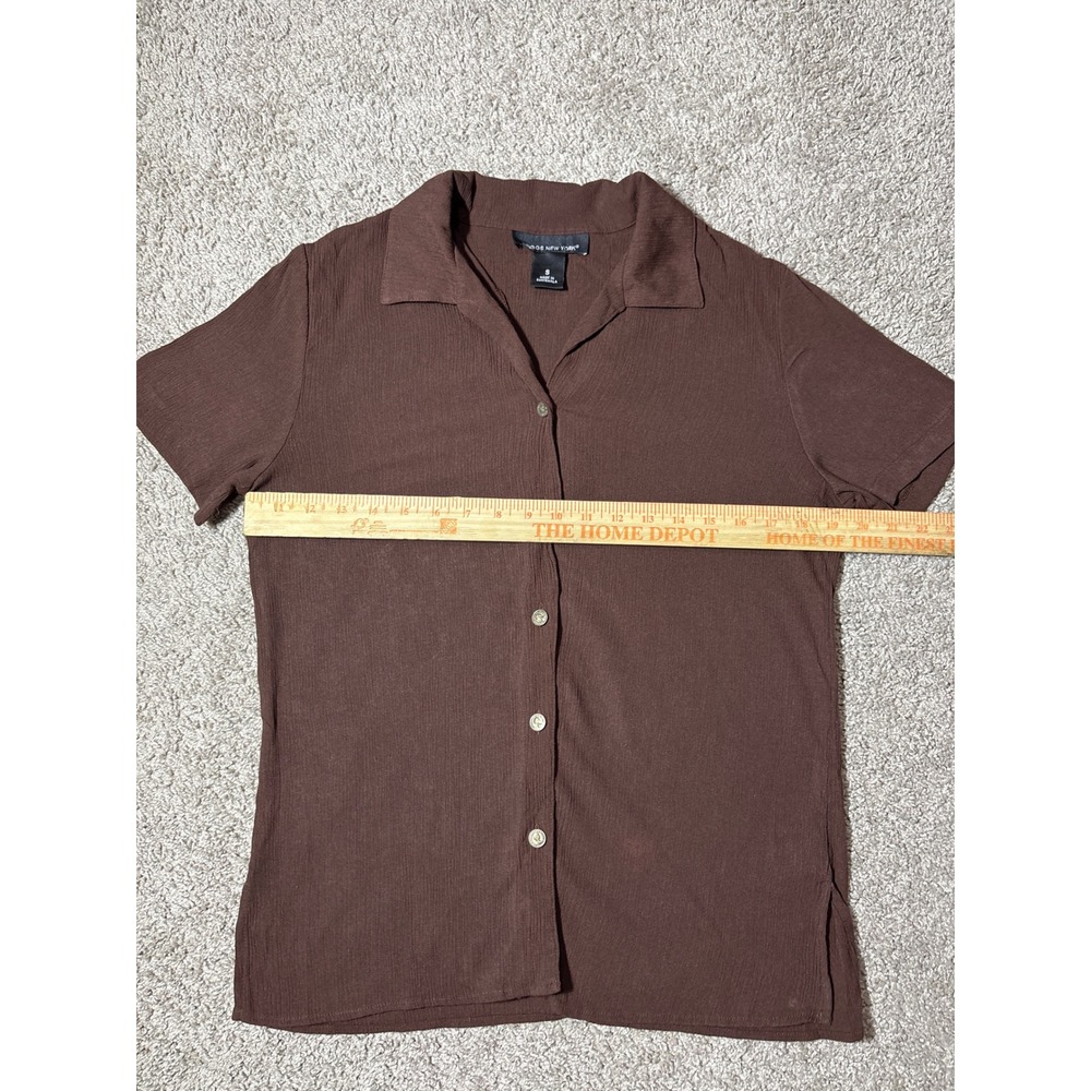 Y2K Briggs New York Womens Small Brown Textured Short Sleeve Button Up Shirt Top - Picture 4 of 7